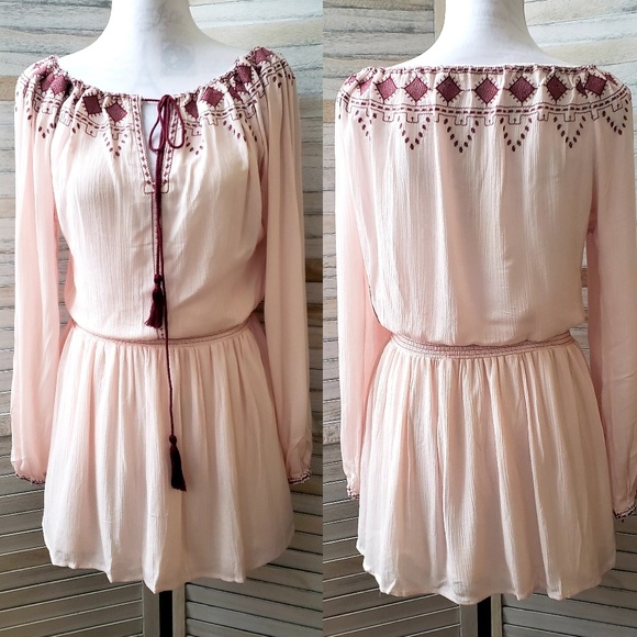 Blush Pink Boho Off Shoulder Festival Tassel Dress - Picture 2 of 3